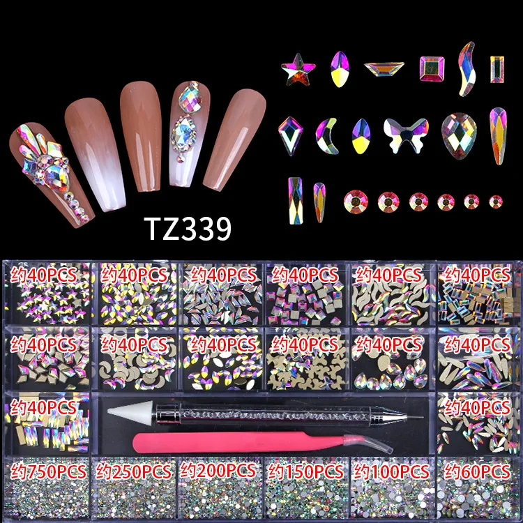 

Crystal AB Rainbow Nail Art Mix Shape Fancy Shaped In Box Nail Rhinestone Art Decoration Rhinestones, Colorful