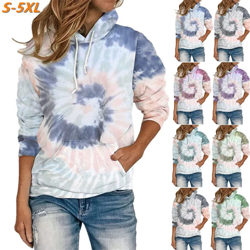 

Women Sweatshirt Hoodies Hooded Gradient Print Long Sleeve AutumnTie Dyeing Pullover Sweatshirt Women Oversized Sudadera Mujer