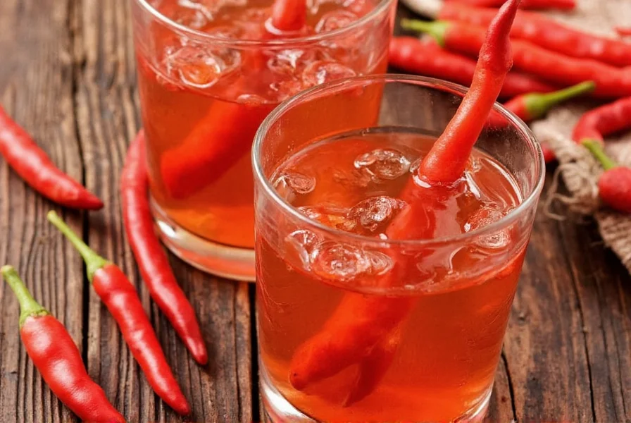 Glass of cayenne pepper water with lemon slice and cayenne pepper container