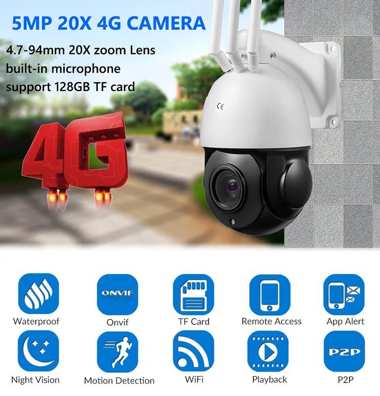 Long Range 20X Optical Zoom 4G PTZ Security Camera 5MP