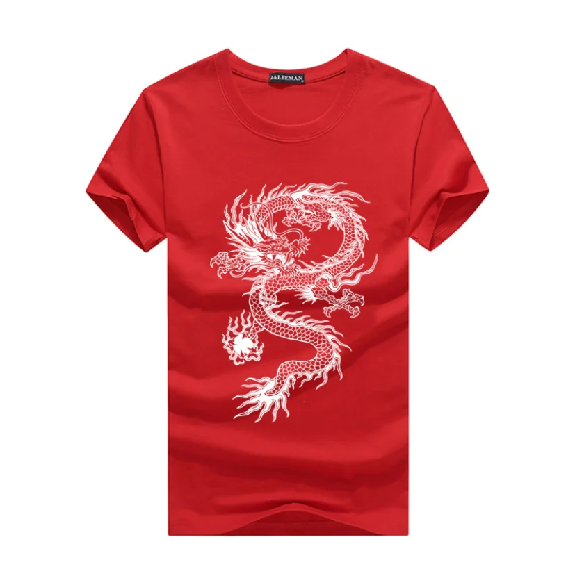 

red Chinese dragon cartoon comfortable short sleeve cotton t shirt for men
