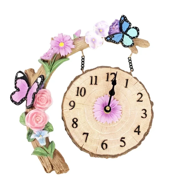 

Hand Painted Butterfly Branch Hanging Resin Wall Clock, As photo show or as per your request