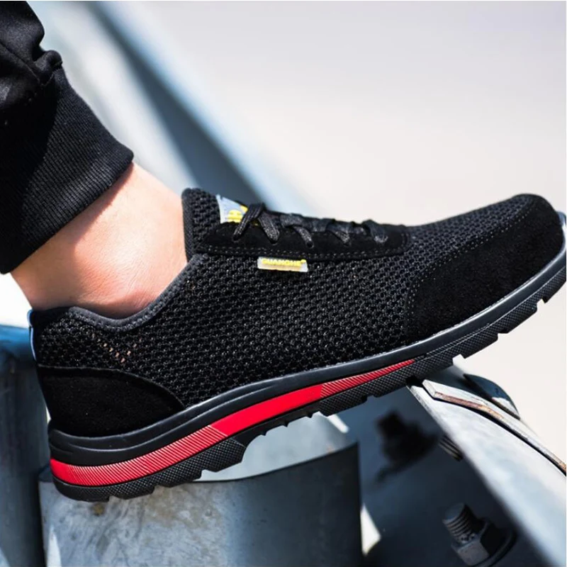 

Men Woman Work Shoes Boots Mesh Sneakers Anti-smashing Anti-piercing Outdoor Safety Shoes, Black