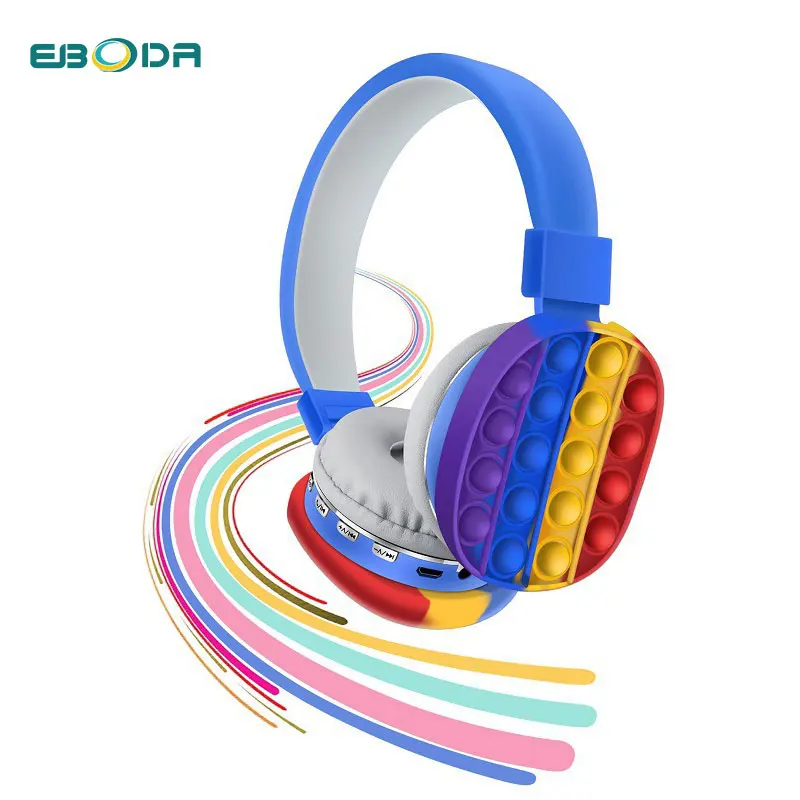 

low price Rainbow Foldable Wireless headset Stereo Unicorn Headphones Silicone Popping Fidget Relieve Stress Christmas Toys, Blue/pink