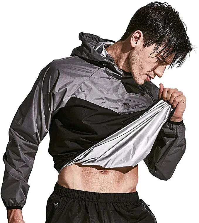 

men Sauna Suit Sweat suit with Zipper, Black