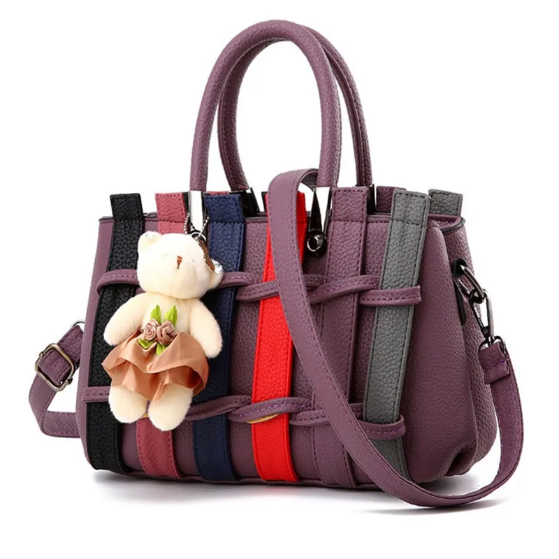 

Summer Korean design lady shoulder handbags little bear good quality pu leather handbags, Purple / grey / black / navy / grey / dark grey / pink / dark pink