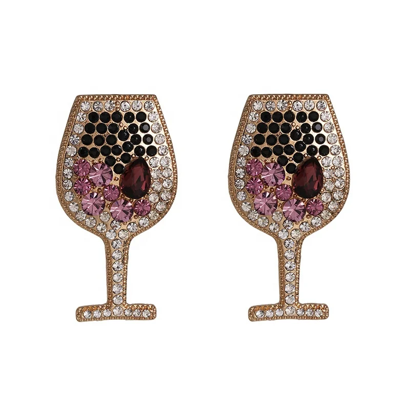 

925 silver fashion exaggerated wine glass full of diamond earrings temperament color crystal water drop factory direct earrings
