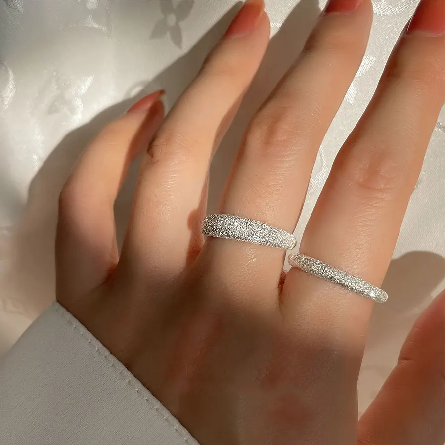 

Korean Style 3mm 5mm S925 Silver Matte Textured Opening Ring Sterling Silver Geometric Open Band Ring