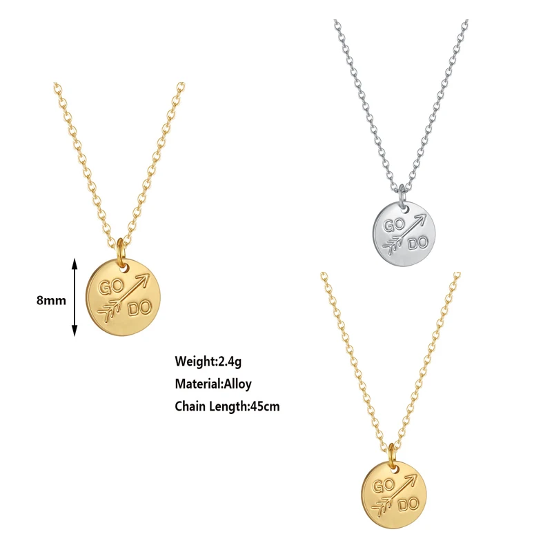 

New Design Round Shape GO DO Pendant Gold Plated Pendant Necklace With Chain, Gold ,silver