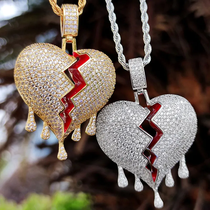 

Cubic Zirconia Broken Heart Hip Hop Pendant Iced Out