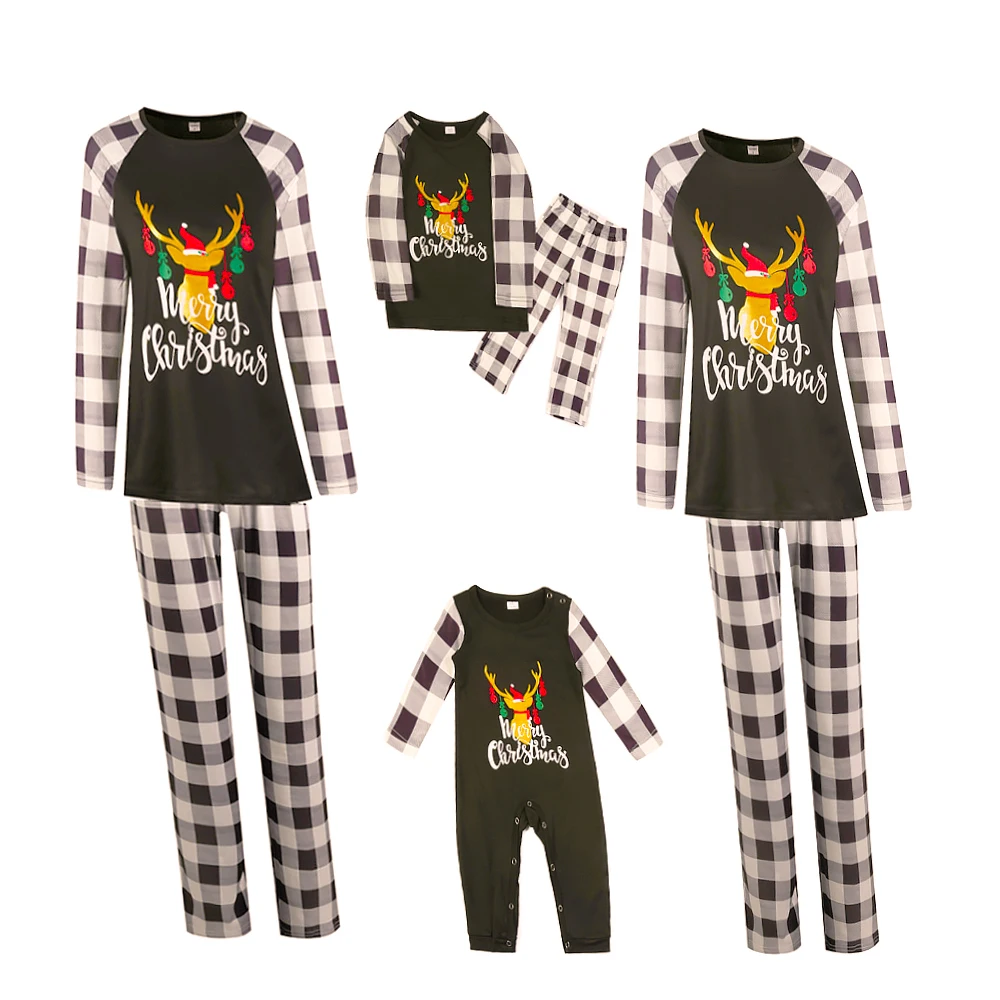 

Wholesale Children Plaid Adults Kids Jumpsuits 100% Cotton Soft Sleep Family Matching Christmas Pajamas Set For Family, Picture shows
