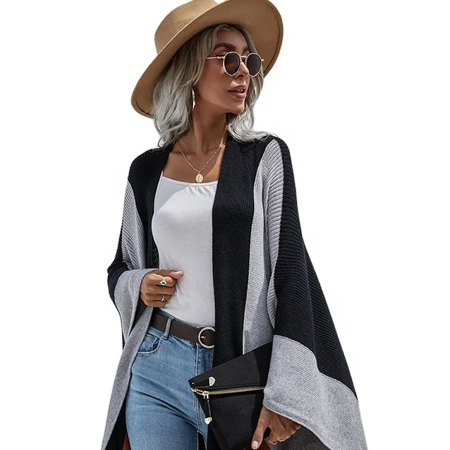 

2021 Custom Ladies Casual Designer Striped Loose Clothes Coats Long Cardigan Knit Plus Size Wholesale Clothing Women's Sweaters