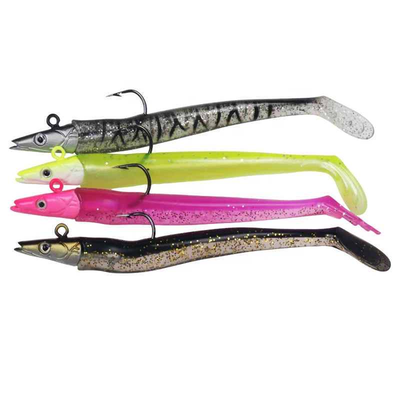 

Wobbler Artificial Bait Silicone Sea Bass pike Rockfish Grouper Carp Fishing Lead Jig Head Eel Soft Lure, Vavious colors