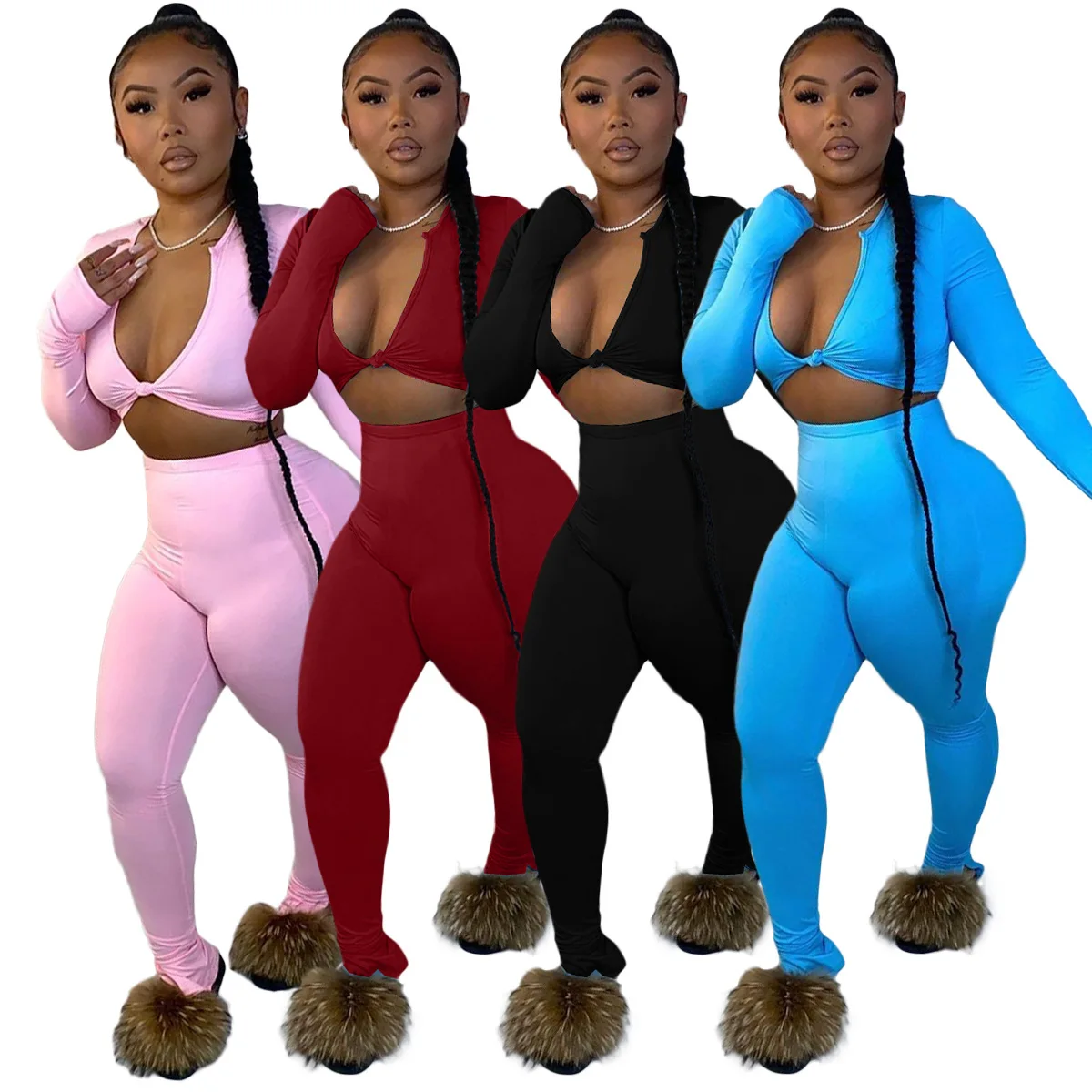 

WY019 Ladies Matching Jogging Pant Sets 2 Piece Outfits Joggers Women Fashion Fall Clothing 2020 Women Sweat Stacked Pants Suits