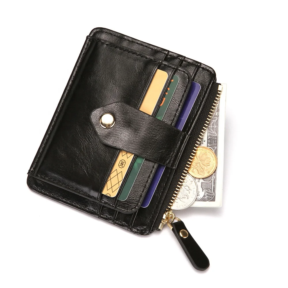 

Slim Credit Card Holder Minimalist Wallet for Men Women Bifold Front Pocket Wallet Coin Purse with Zipper ID Window, Black,borwn