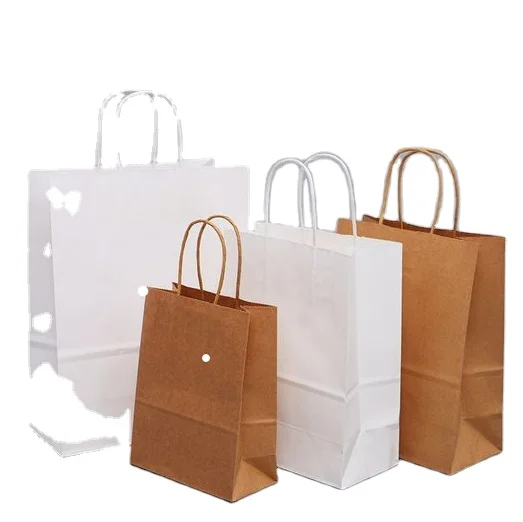 

Custom printed your own logo white brown kraft gift craft shopping paper bag with handle