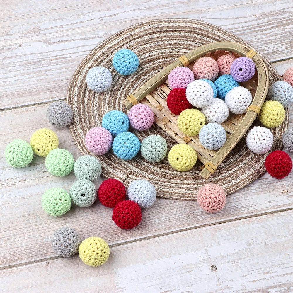 

Wholesale 18mm Round Beech Multi-Color Natural Wooden Teether Baby Bracelet Crochet Beads, As picture