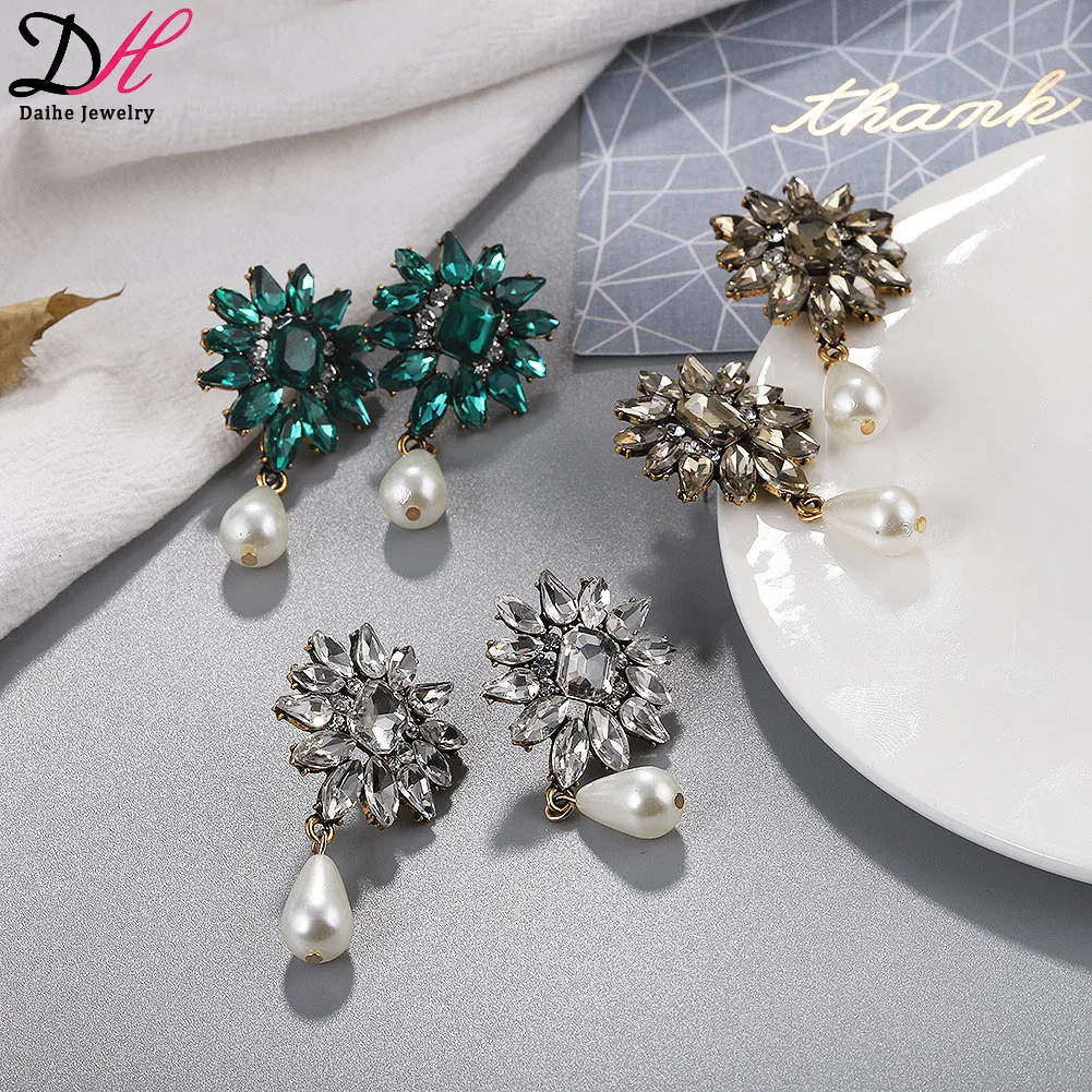 

New Fashion Geometric Zircon Pearl Drops Earrings Women Simple New Designs Earrings Trendy Opp Bag Water Drop 6 Pairs 7-15 Days, White,green,champagne