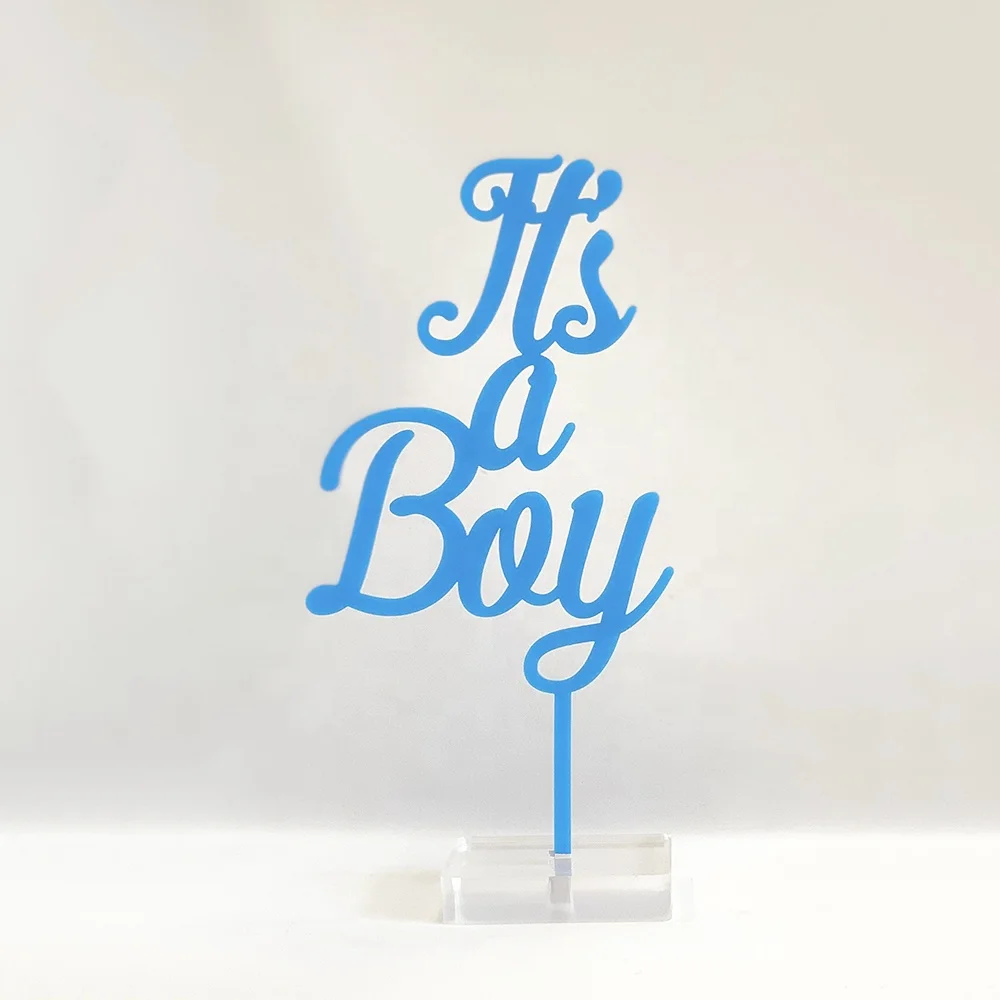 

Blue acrylic He's a boy cake topper for newborn celebration, Black,pink,blue,white,red,green,mirror,glitter acrylic