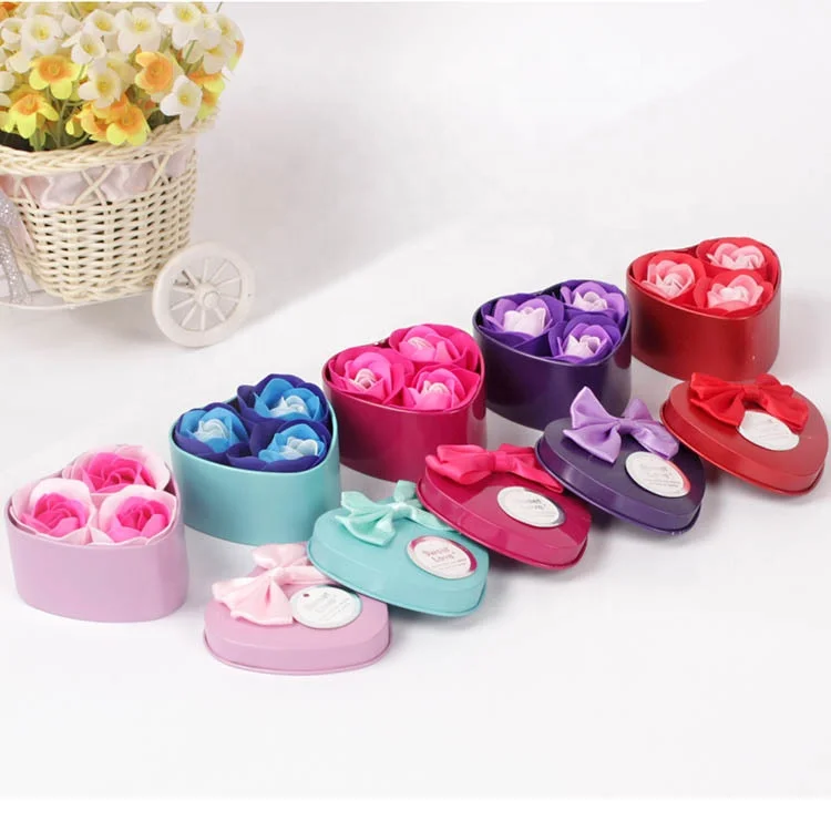 

5Colors Mixed Heart shaped 3pcs Bath Soap Rose Flower Floral Scented Valentine's Day Anniversary Rose Soap Flower Box, Like photo show