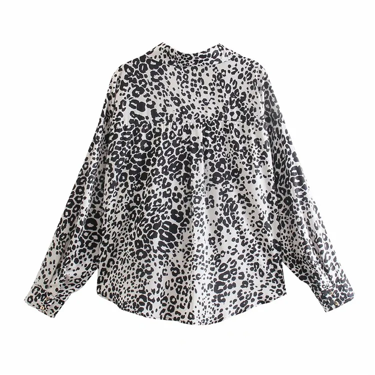 

New style women's shirts 2021 spring design, single-breasted, long-sleeved, animal print, lapels, loose-fitting casual shirts, Picture color