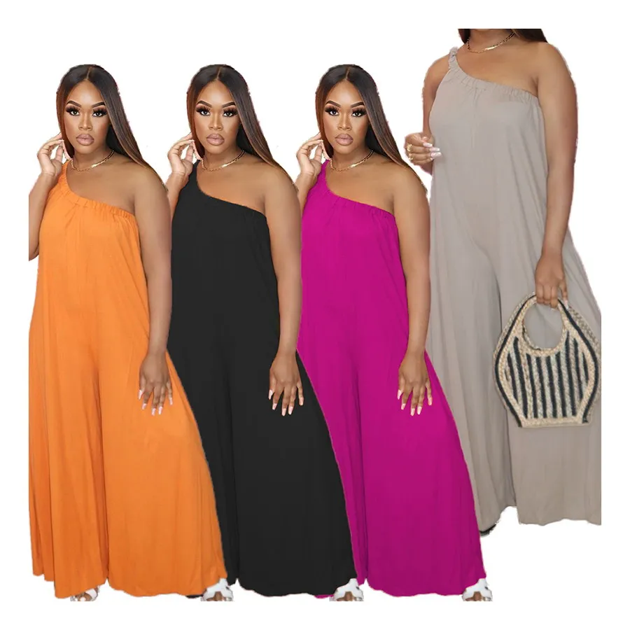 

Foma GT9911 women solid color off the shoulder jumpsuits summer 2021 loose plus size one piece wide leg pants, 4 colors