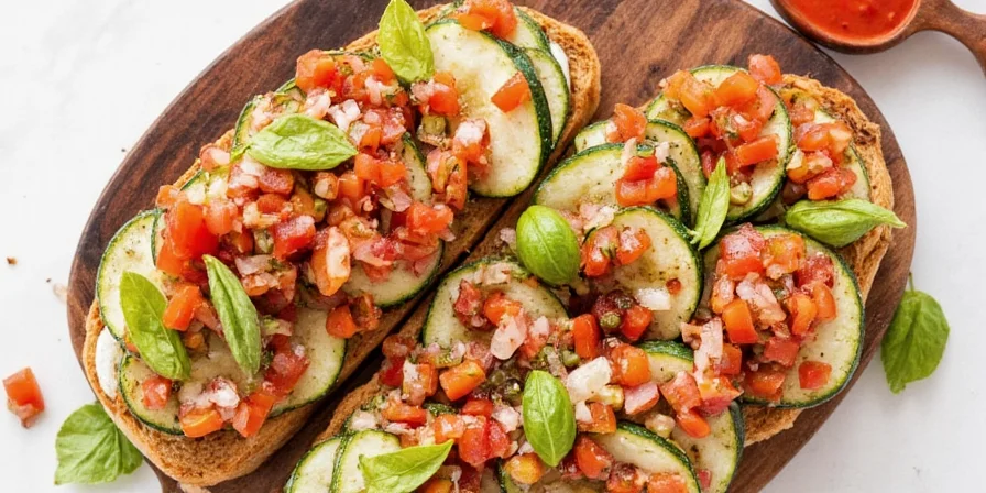Zucchini bruschetta dusted with za'atar and sumac