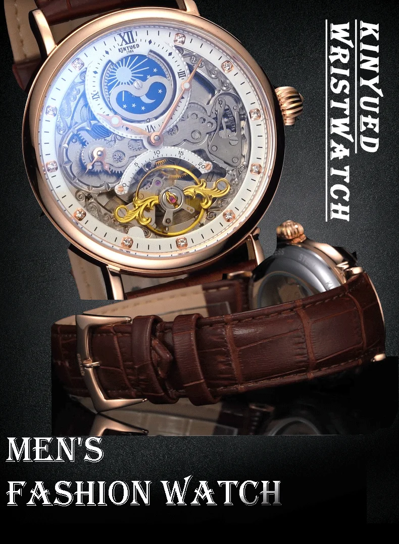 KINYUED OEM good quality luxury wholesale waterproof custom logo mechanical movement stainless steel watch