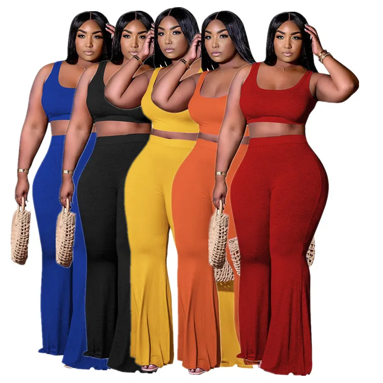 

DR-8078 Flared Pants Pit Strip Solid Color Vest Trousers Women'S Two-Piece Suit