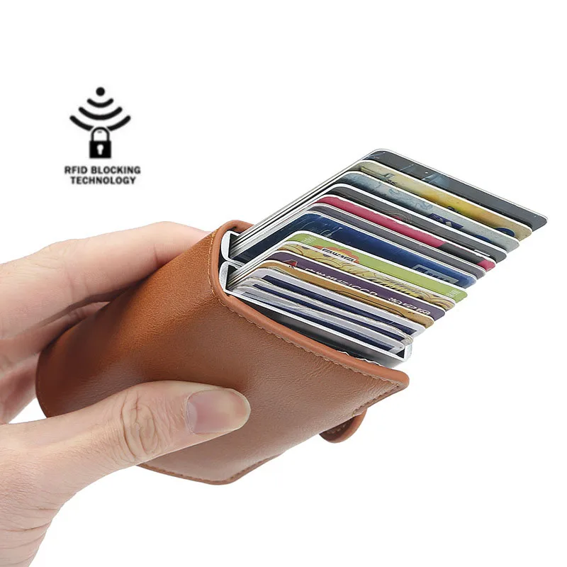 

Slim Minimalist Leather Wallets Purse RFID aluminum card holder credit card RFID wallet for Men Women, Black,coffee,burgundy,blue,brown