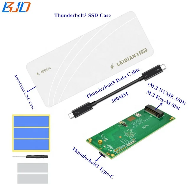 

Thunderbolt 3 40Gbps USB3.1 Type-C NGFF M-Key PCIE X4 GEN3 SSD Enclosure , Thunderbolt3 to M.2 NVME Hard Drive Case