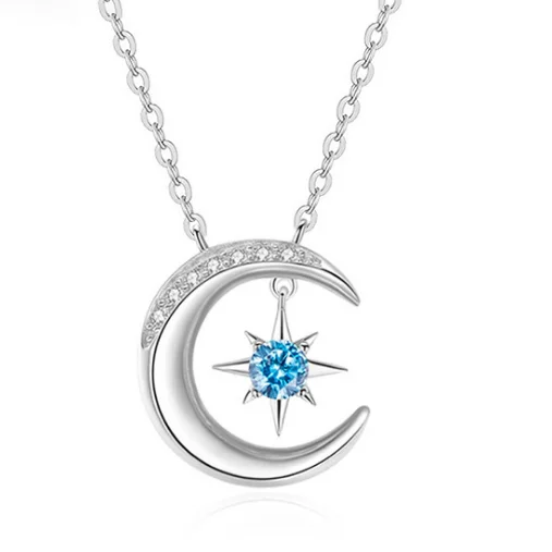 

Trendy Moon Star Design Natural Diamond Necklace Fine Jewelry 925 Sterling Silver Necklace