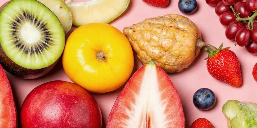 Colorful Mediterranean fruits arranged on a rustic wooden table