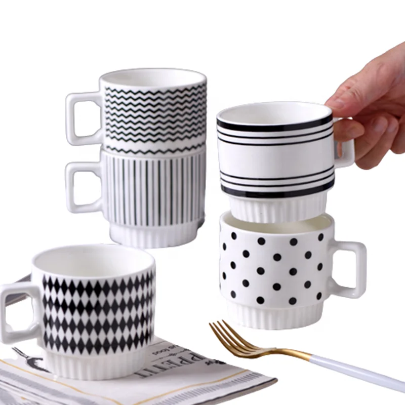 

Nordic Style sublimation Stripes Couple breakfast cereal cup Stackable Cups 11oz ceramic mug stackable mugs