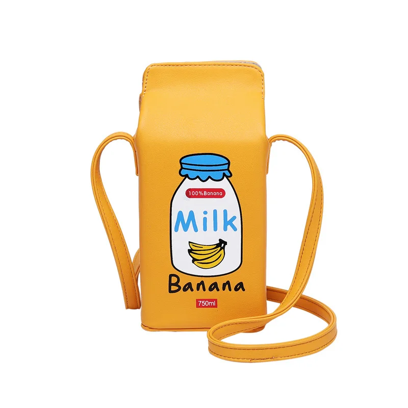 

milk box bag PU mobile phone bag single shoulder cross fruit cosmetic bag large capacity ladies, As photo