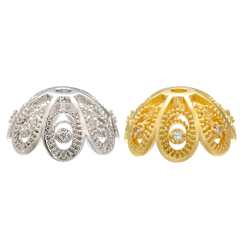 

CZ7954 Fashion Jewelry Diy Supplies CZ Micro Pave Flower Shape Bead Caps, Silver / gold / rose gold / gunmetal