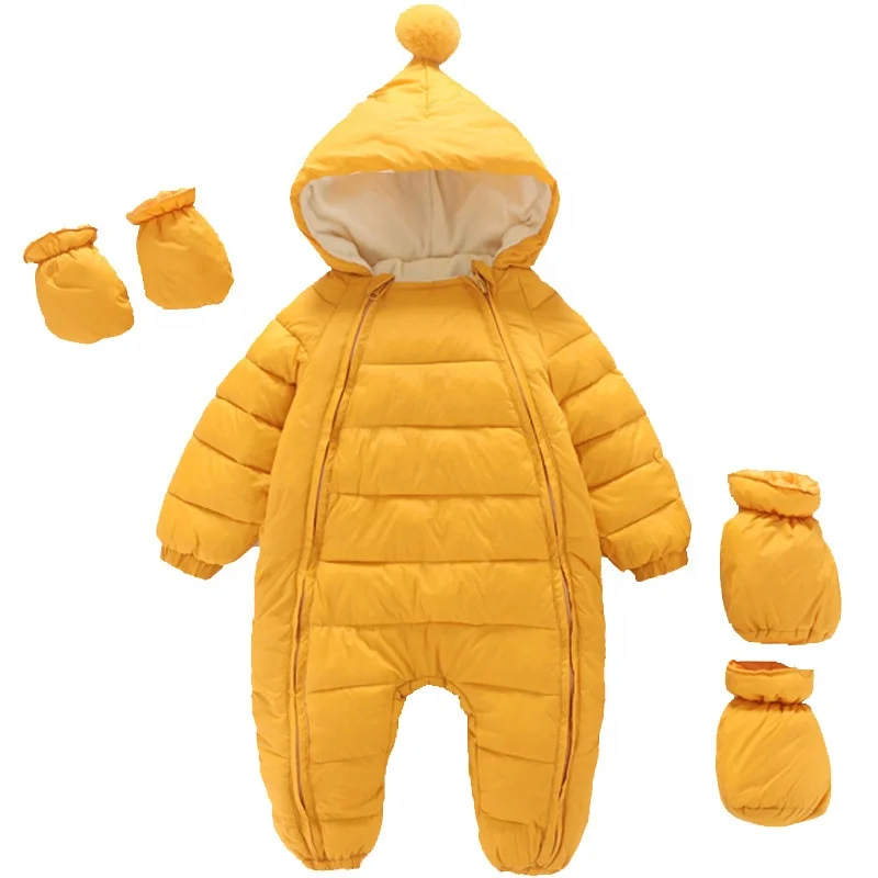 

Winter Thickened Newborn Infant One-Piece Down Cotton Jumpsuit Children'S Clothing Baby Hooded Long-Sleeve Romper With Shoes