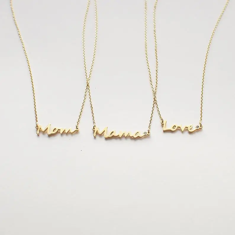 

Stainless Steel 18k Gold necklace Custom Mama Necklace Personalized Cursive Nameplate Mom Necklace Best Gift For Mom