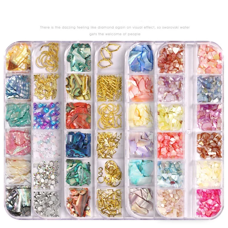 

12 color mixed nail shell pieces jewelry box ultra thin abalone fragments Japanese net red same style nail shell stone