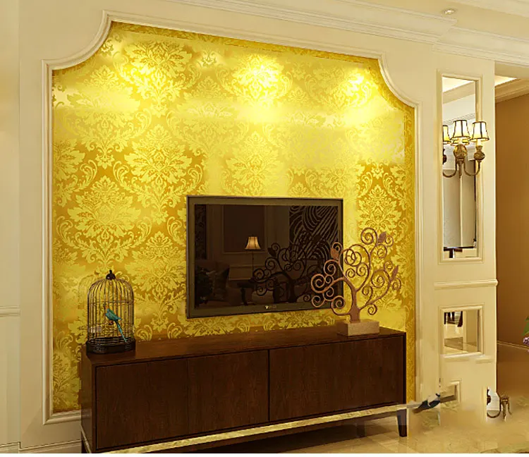 Luxury Commerical Green And Gold Leaf Glitter Foil Pvc Wallpaper For ...
