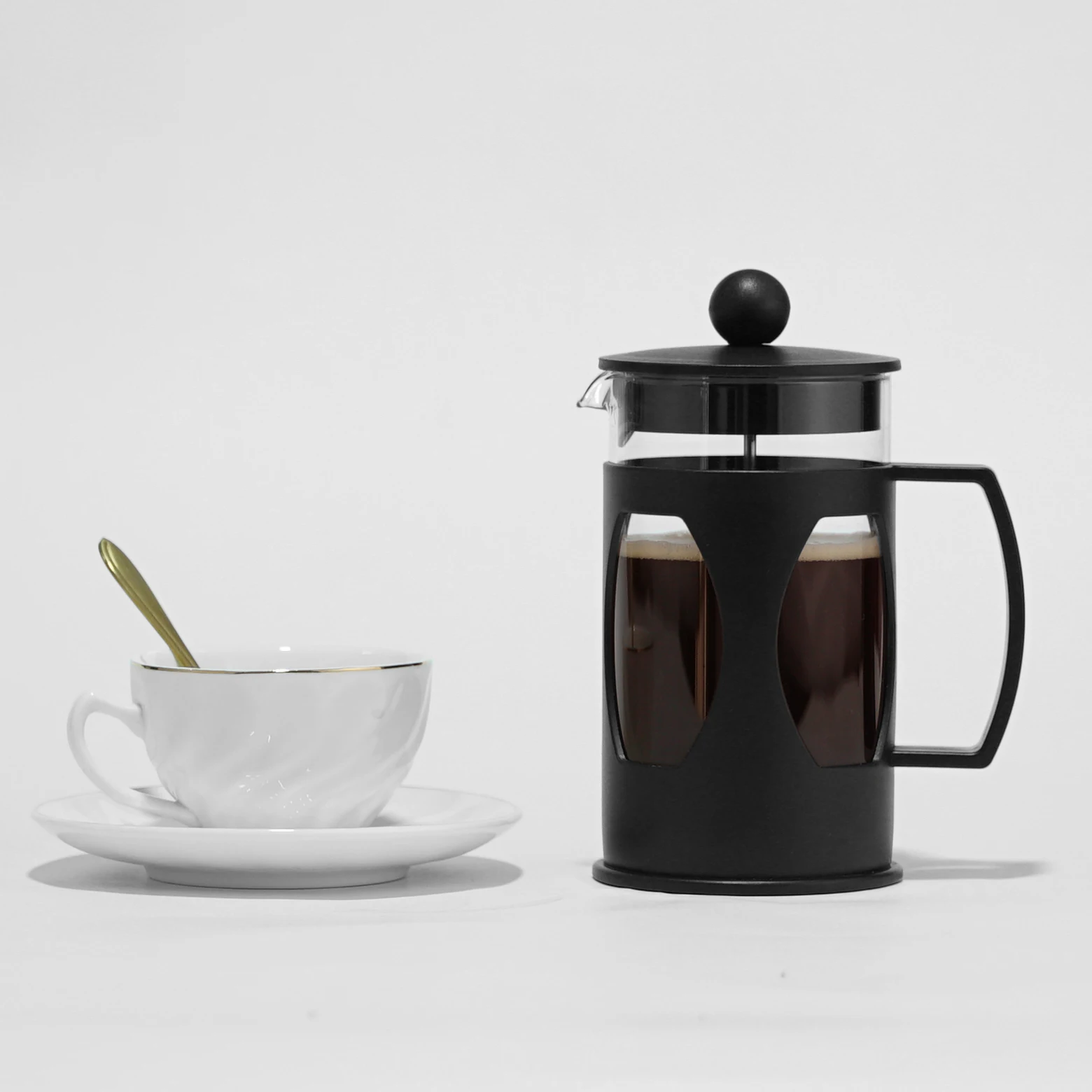 

Commercal Home Hand 600ml High Boroilicate Glass New PP Portable French Press Coffee Maker, Rose gold