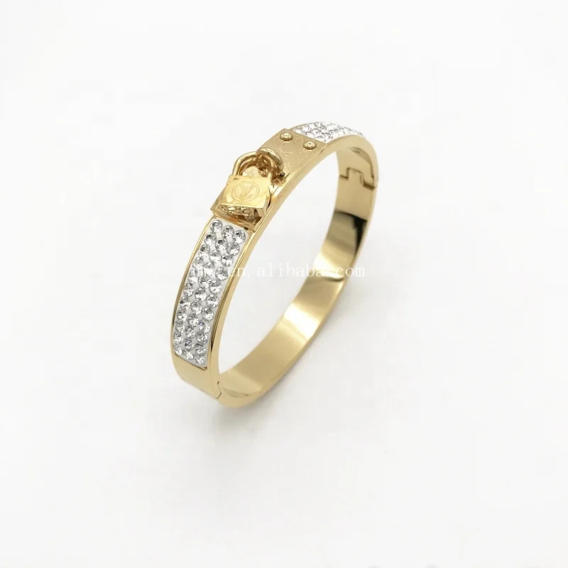 

Custom charm stainless steel jewelry Gold plated cz diamond bracelets, Golden primary colors