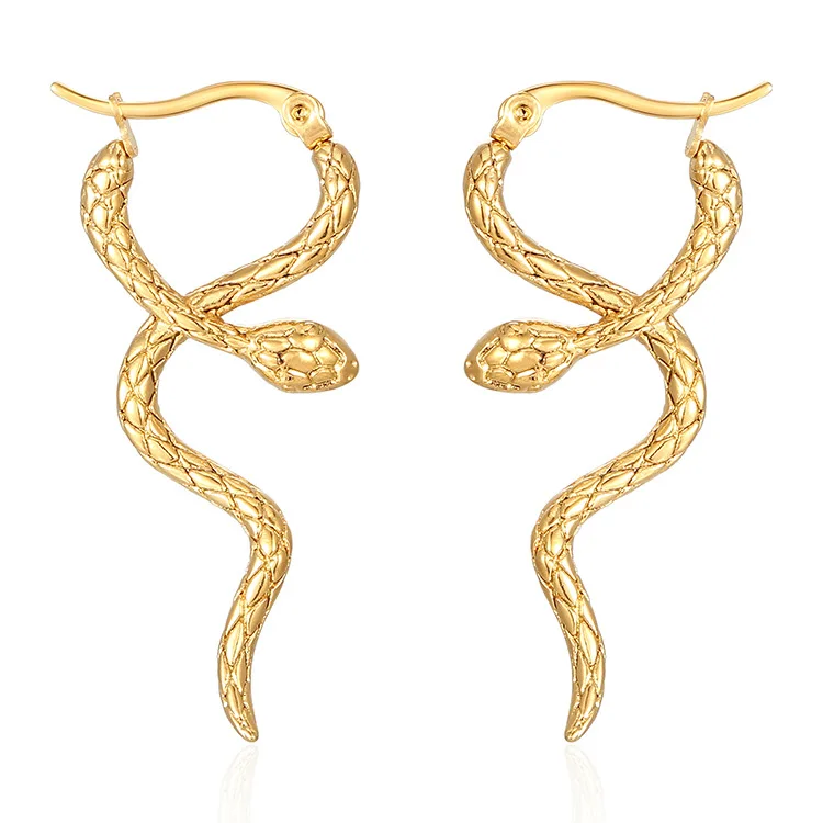 

Wholesale bulk Fashion Long Snake Dangle Earrings Women's 18K Gold Plated Jewelry Statement Cross Snake Hoop Earrings