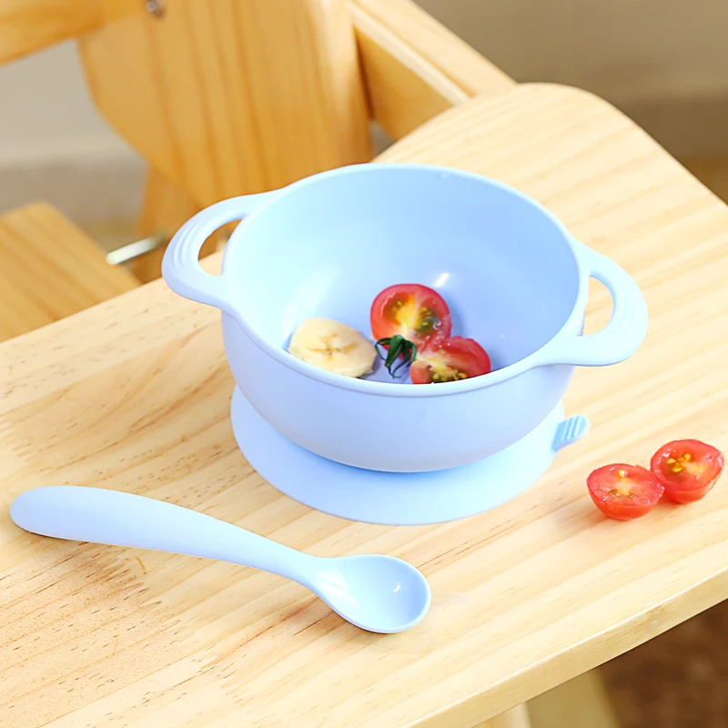 

Custom Children Safe Silicone Suction Food Bowl Feeder, Quartz pink, apple green, cold blue