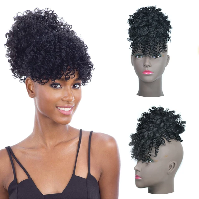 

Afro Kinky Curly puff Plain Ponytail with Bangs Ponytail Hair Extensions Drawstring Synthetic Hair Ponytail Long Natural, Customized colors