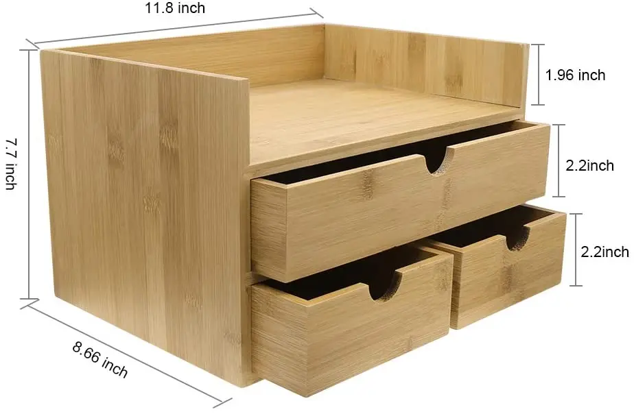 
3 Tier Bamboo Desk Organizer with 3 Drawers for Desktop Office Supplies Kitchen and Home 