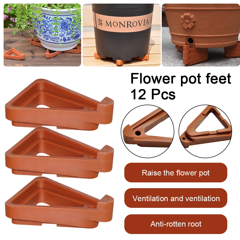 12pcs/pack Flower Pot Feet Risers Non-slip For Plant Pot Garden Plastic ...