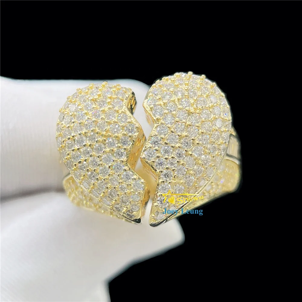 

Pass Diamond Tester 925 Silver Hip Hop Jewelry VVS Moissanite Iced Out Broken Heart Pinky Ring