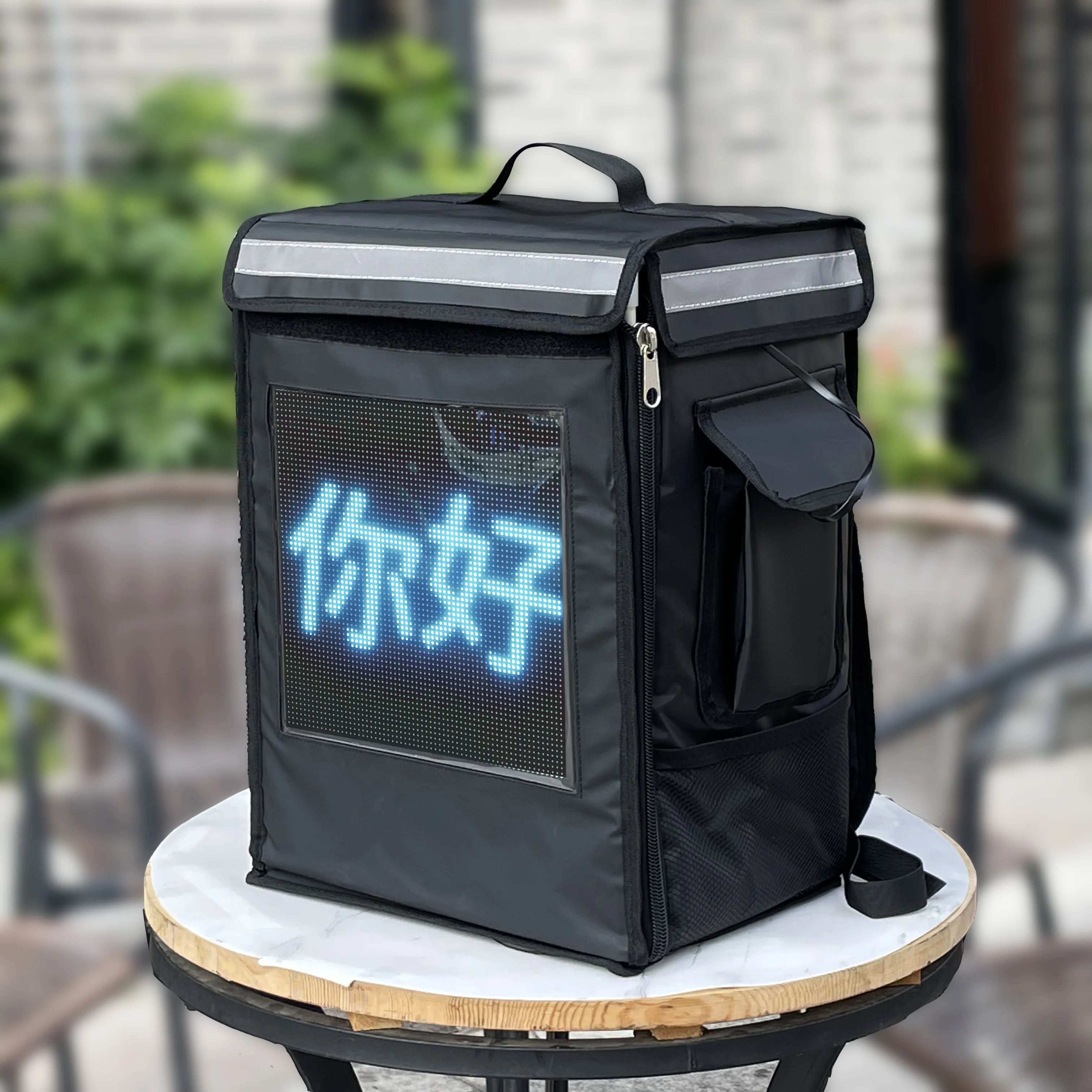 

Yzora large foldable hot food desert delivery box carry bag for motorbike scooter motorcycle with led screen, Black or custom color