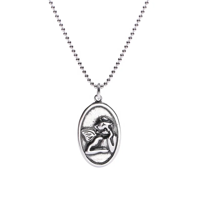

Vintage 925 sterling silver angel coin pendant stackable necklaces for girls